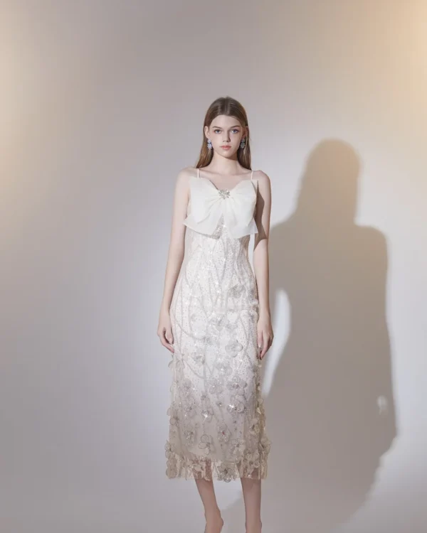 3d floral butterfly crystal embellished dress