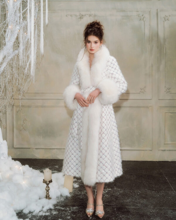 Fox Fur Beaded Sequin Knit Coat (Fox Fur)