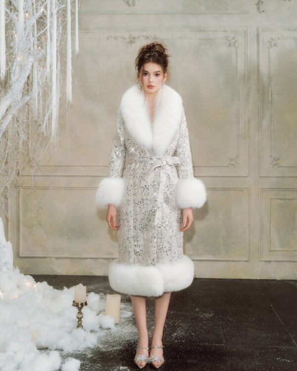 Sequin-Embroidered Fox Fur Coat (Fox Fur)