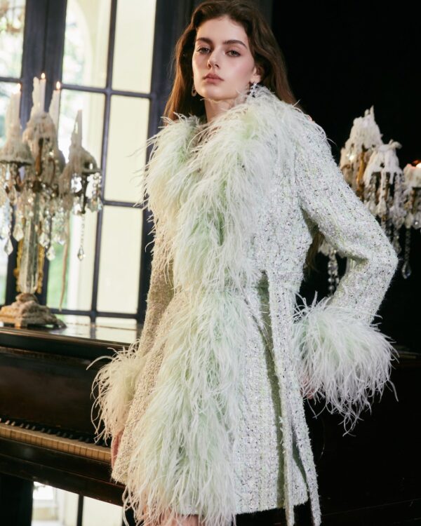 Ostrich Feather Couture Tweed Coat