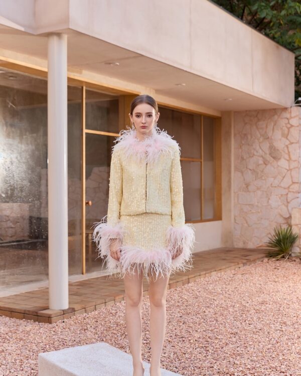 Sequin Contrast Feather Suits