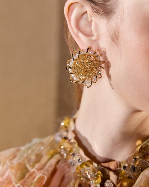 Pearl & Gold Thread Woven Earrings
