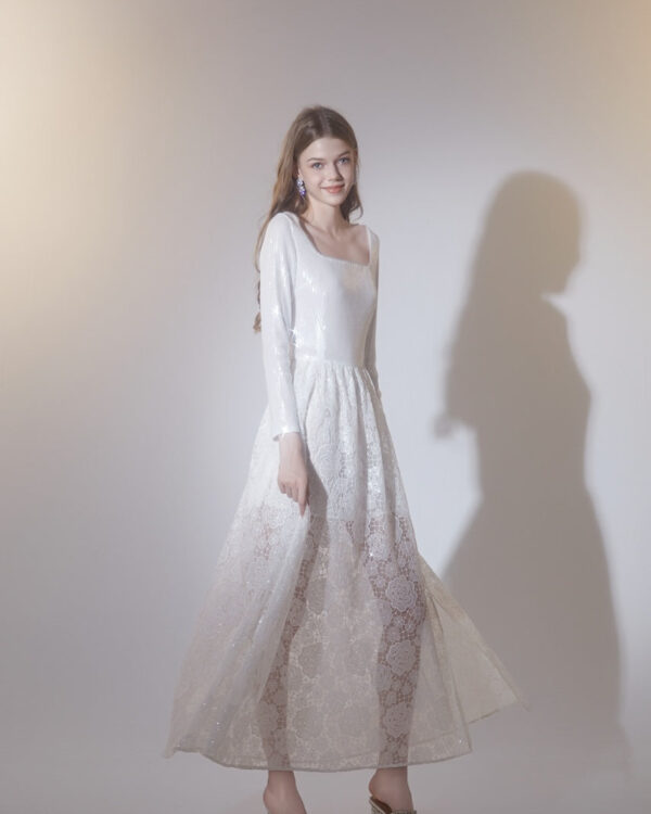 French Rose Sequin Embroidered Dress