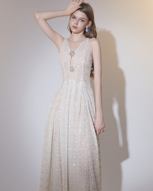 Beaded Check Crystal Embellished Dress