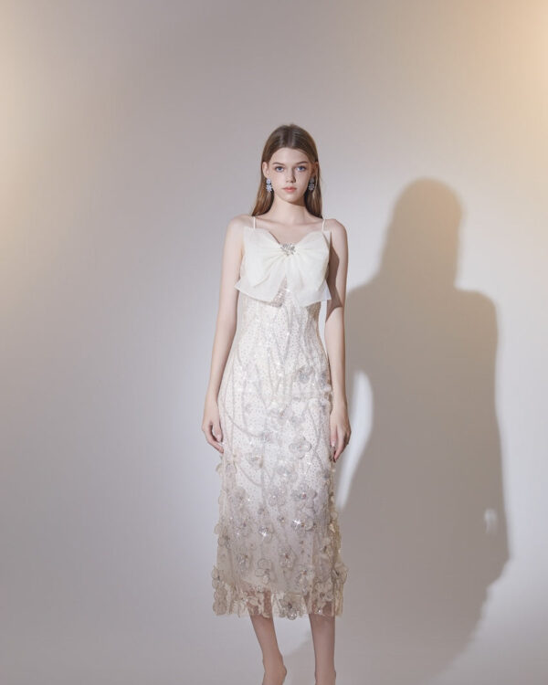 3D Floral Butterfly Crystal Embellished Dress