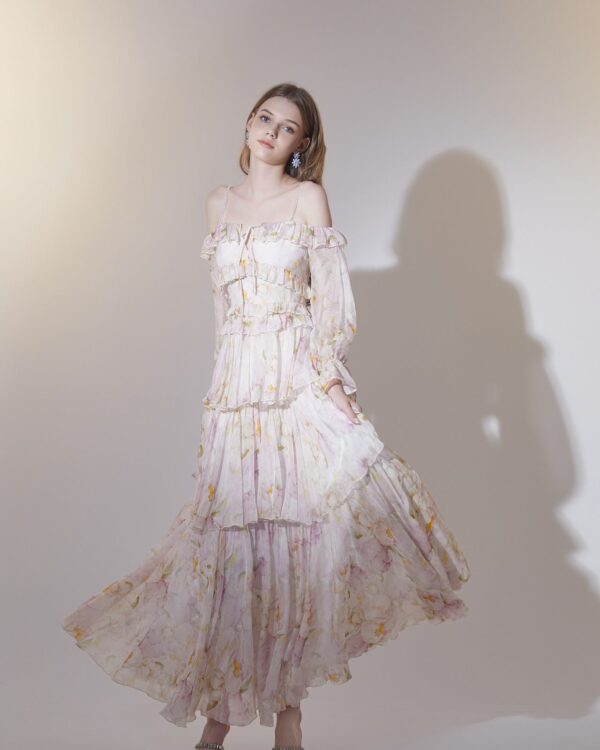Flowing Printed Crystal-Chain Dress