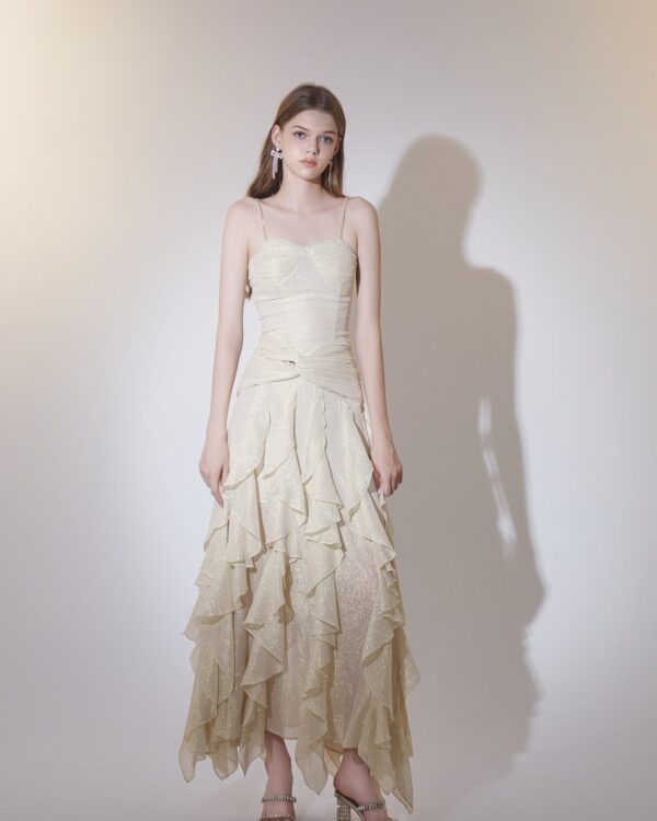 Golden Leather Georgette Crystal-Chain Dress