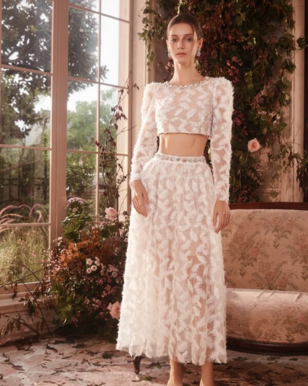 3D Jacquard Feather Crystal Suits