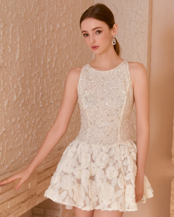 Dimensional Floral Lace Couture Dress