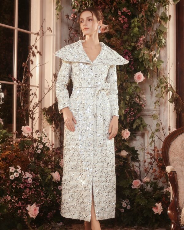Metallic Sequin Lapel Tweed Coat