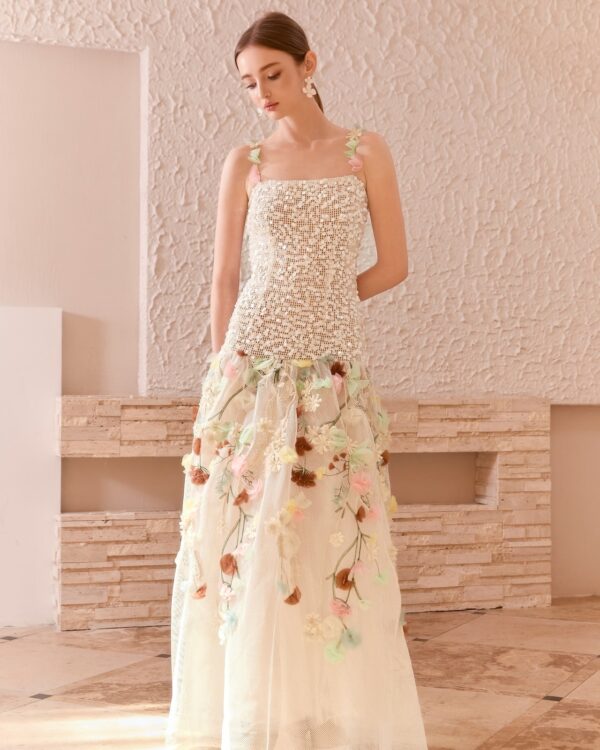 3D Embroidered Sequin Slip Dress