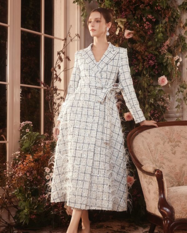 Checkered Tweed Feather Coat