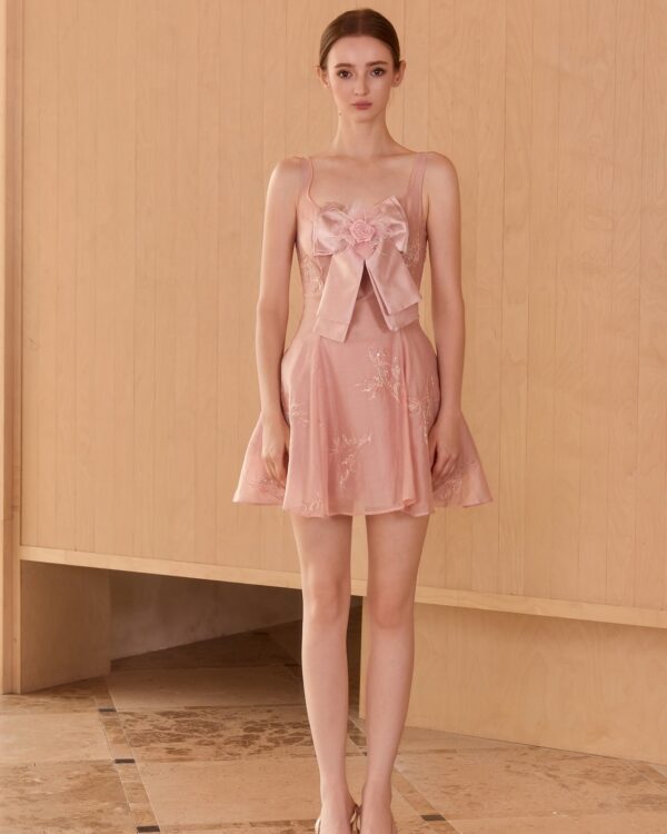 Tencel Embroidered Blush Bow Dress