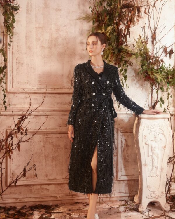 Fringe Beaded Handcrafted Feather Coat
