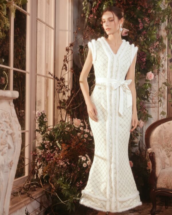 Diamond Crystal Mink Fishtail Dress