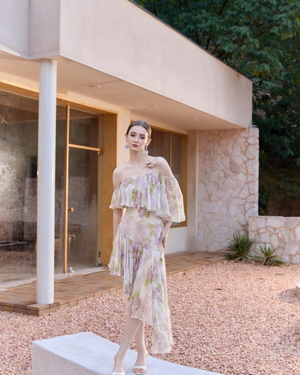 Misty Lavender Silk Handcrafted Rose Dress