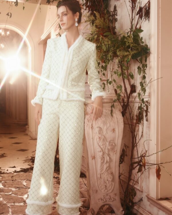 Diamond-Grid Crystal Mink Fur Suits