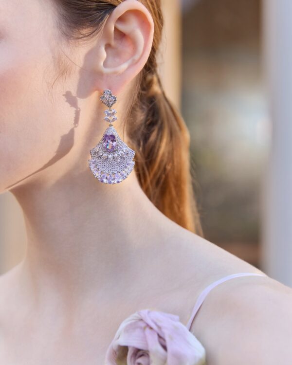 Purple Crystal Fan-Shaped Earrings