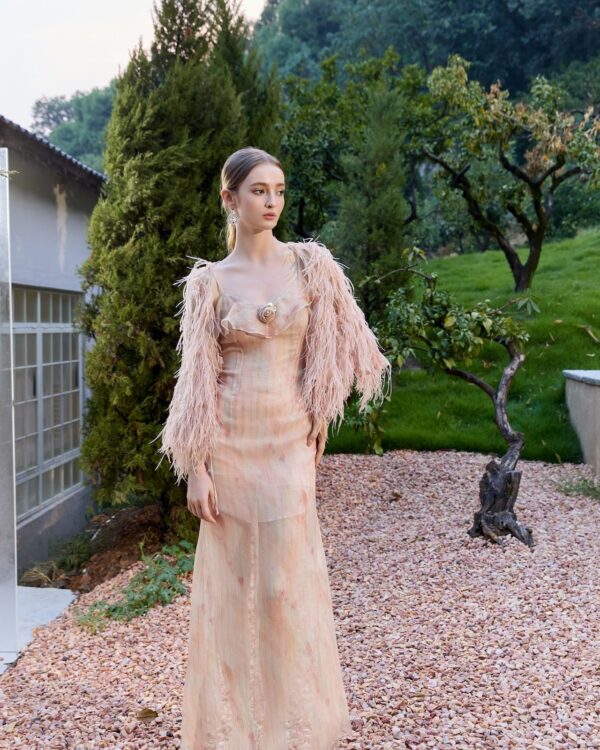Silk Gold & Silver Thread Blush Draped Dress Suits