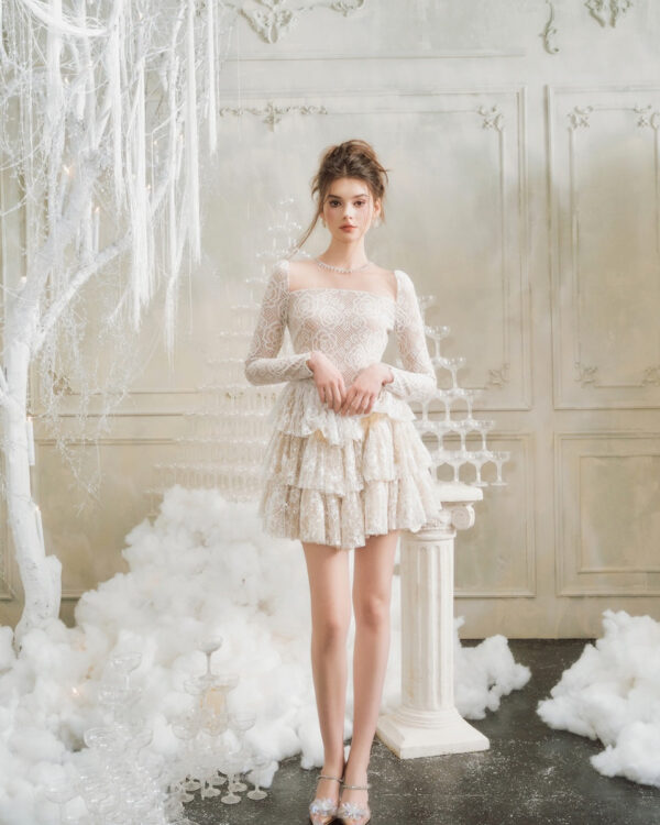 Rose Lace Crystal Chain Dress