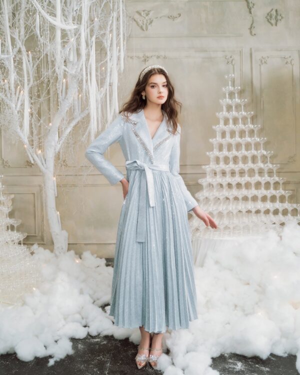 Pleated All-Over Sequin Crystal Dress