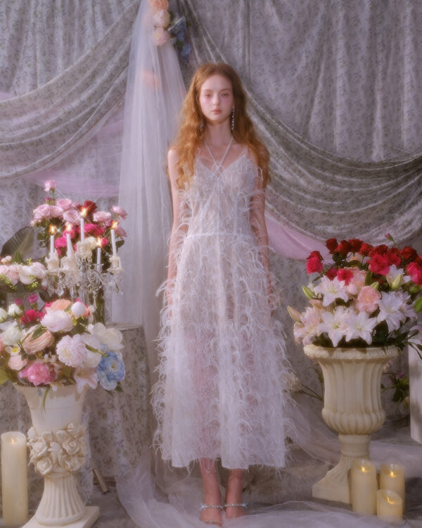 Lace Handcrafted Feather Dress