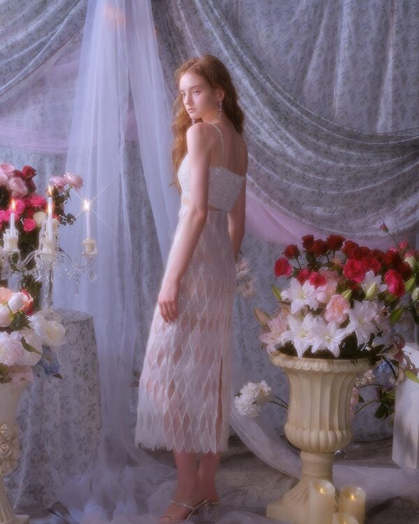 Cut-Out Floral Crystal-Chain Dress