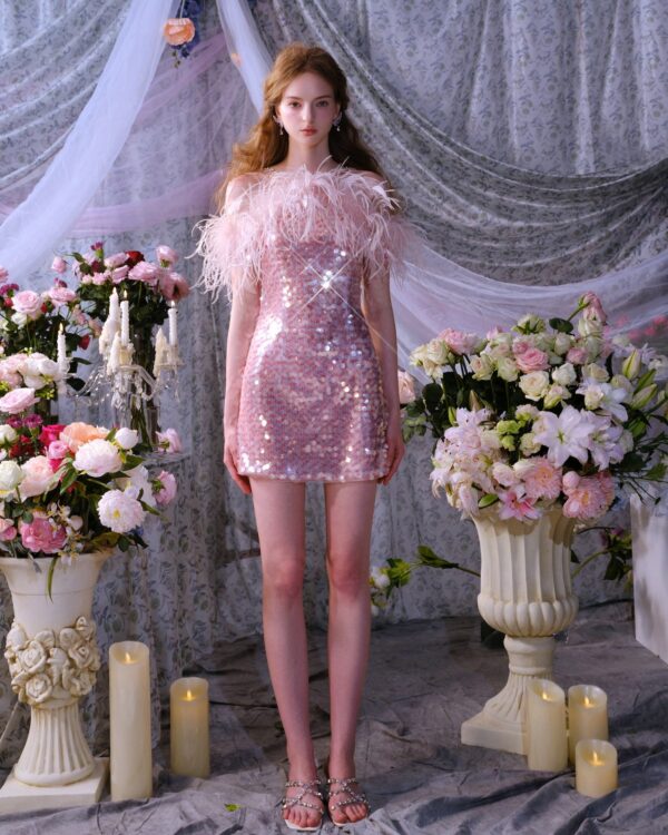 Sequin Feather Crystal-Chain Dress
