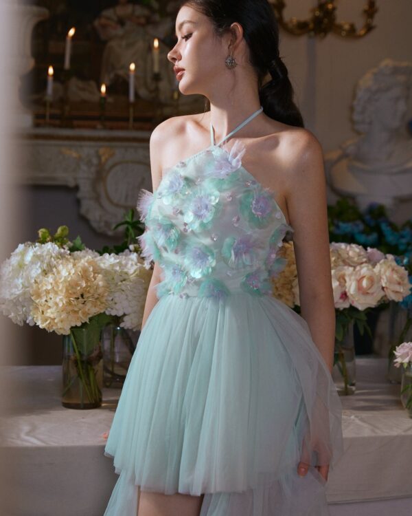 3D Sequin Mesh Panel Dress
