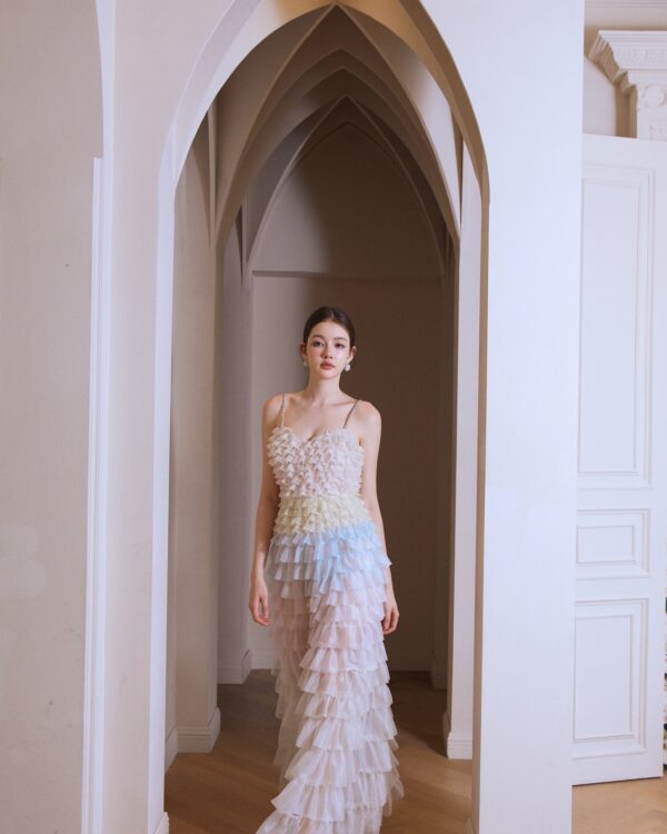 Iridescent Silver-Thread Crystal-Chain Embellished Dress