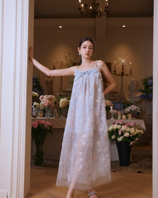 Embroidered Bow Crystal-Chain Dress