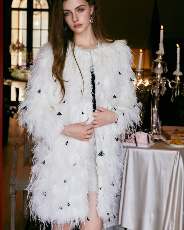 Monochrome Feather Statement Coat