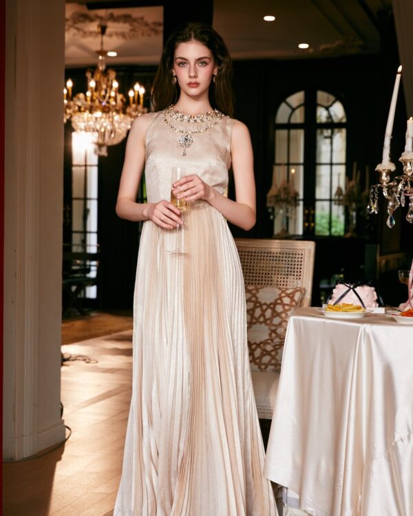 Gilded Pleated Sleeveless Dress