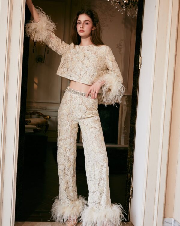 Crystal-Embellished Flocked Feather Suits
