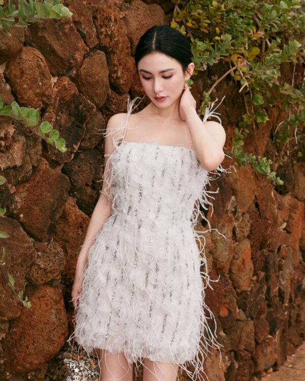 3D Floral Feather Slip Dress