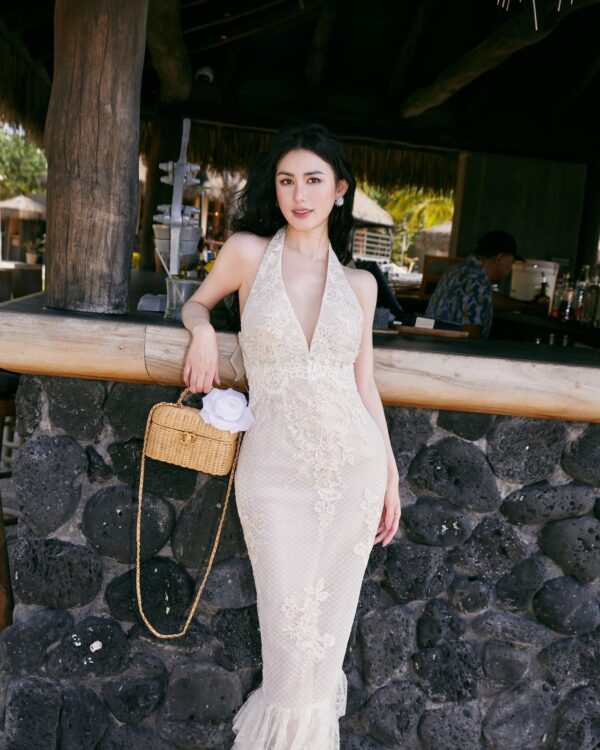 Crystal Embroidered Deep-V Mermaid Dress