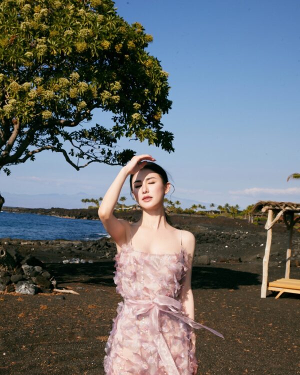 Hand-Embellished 3D Petal Slip Dress