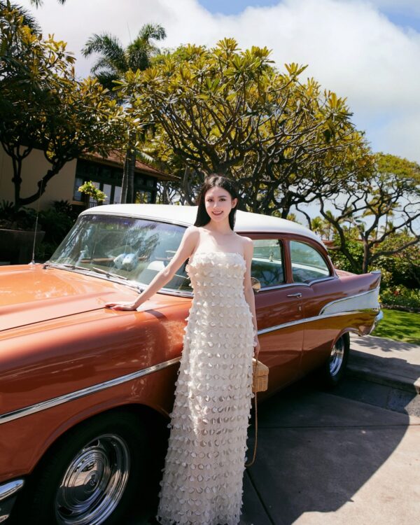 Iridescent Beaded 3D Petal Dress