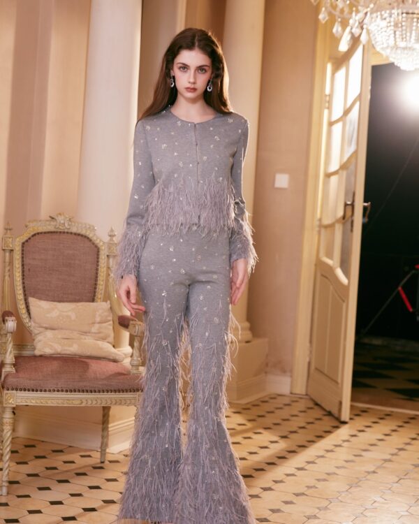 Grey Beaded Handcrafted Feather Suits