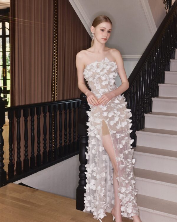 Floral Beaded Strapless Couture Dress