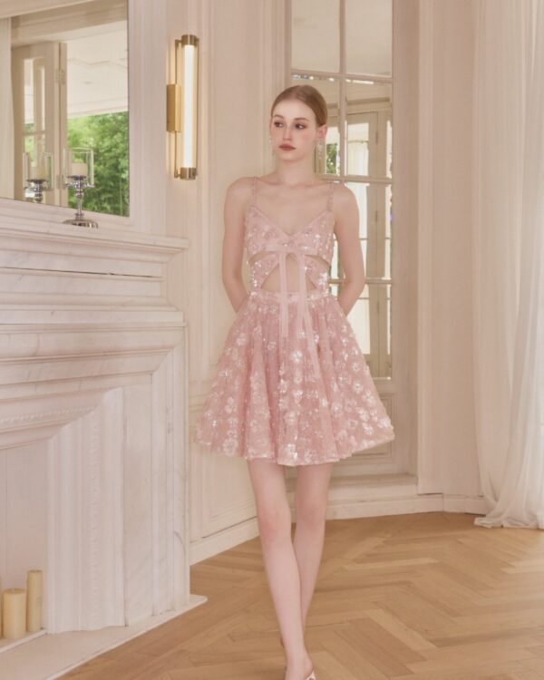 3D Petal Cut-Out Bow Dress