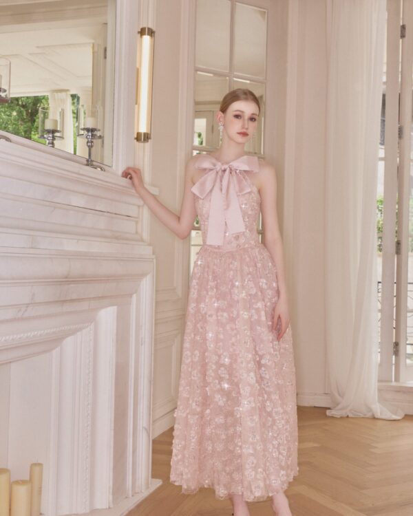3D Petal Satin Bow Gown