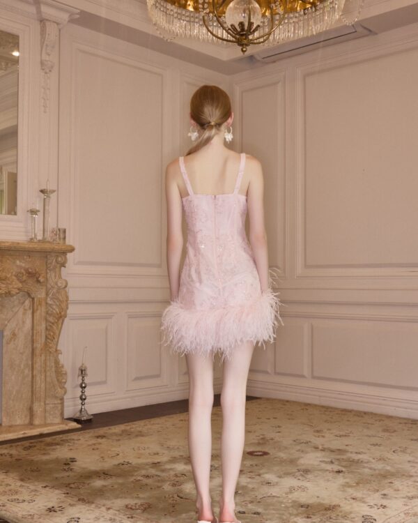 Hand-Embroidered Crystal Floral Ostrich Feather Dress
