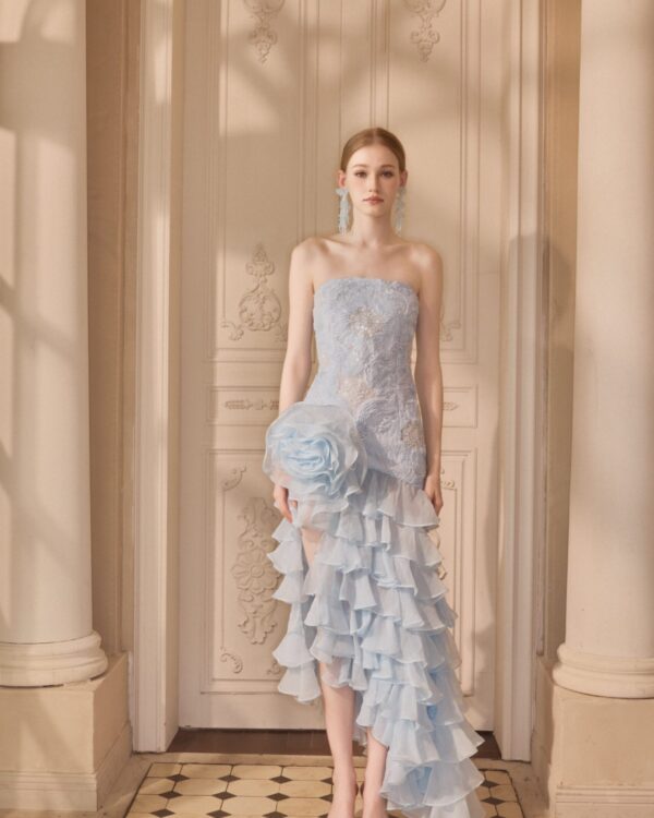 Blue Rose Whisper Beaded 3D Rose Dress