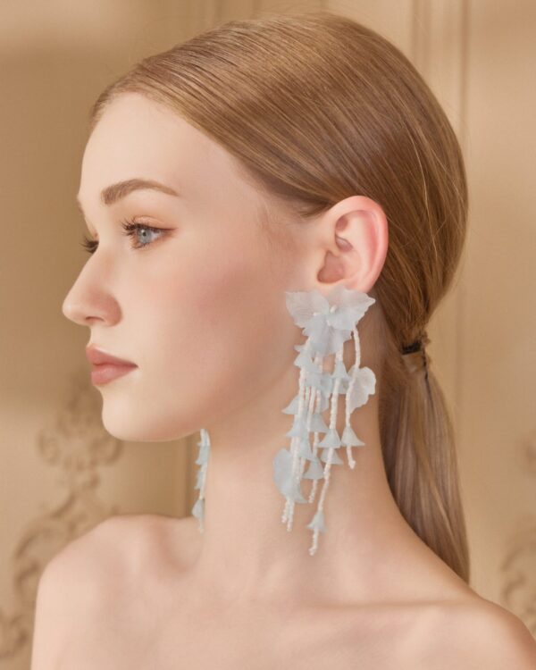 Blue Crystal Petal Fringe Earrings