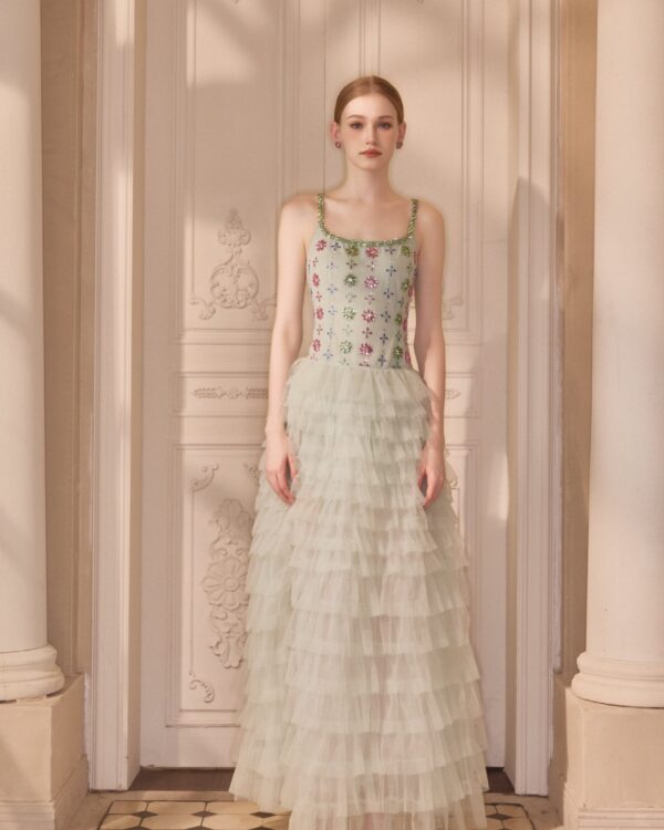 Handcrafted Multicolor Floral Crystal Bubble Dress
