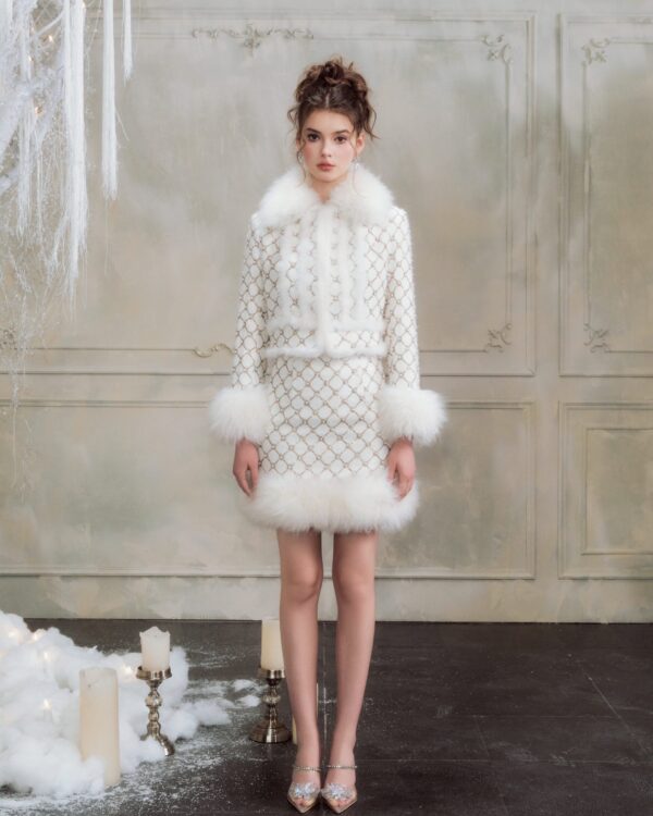 Beaded Sequin Tan Lamb Fur Sets