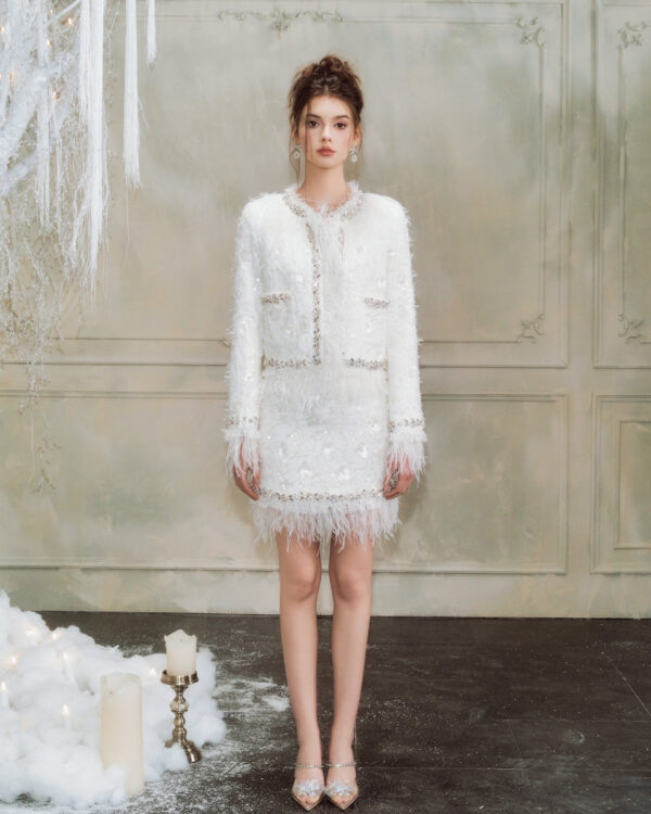 Feather & Crystal Chain Tweed Sets
