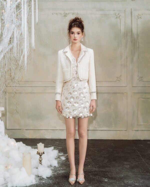Beaded Sequin Crystal Chain Tweed Jacket